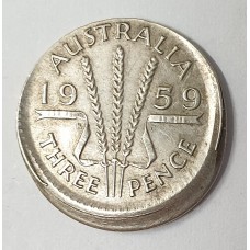 AUSTRALIA 1959 . THREEPENCE . ERROR . LARGE BROADSTRUCK